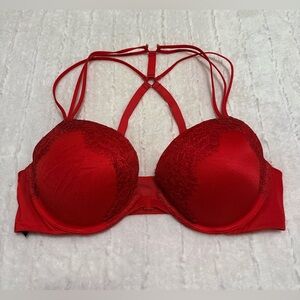 Victoria’s Secret Womens Red Very Sexy Push Up Bra Lace Accent Front Closure 36C